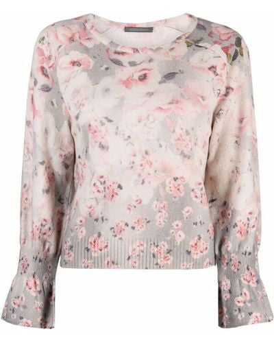Alberta Ferretti Floral-print Knitted Sweater - Pink