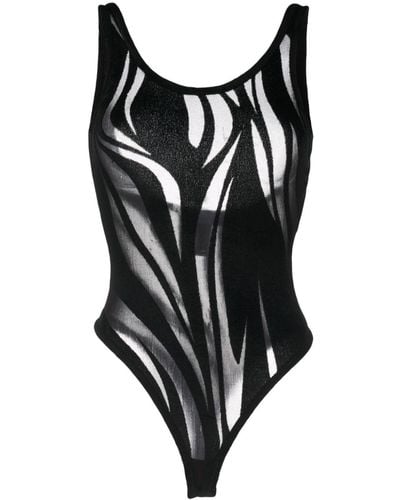 Mugler Sheer-pattern Mesh Bodysuit - Black