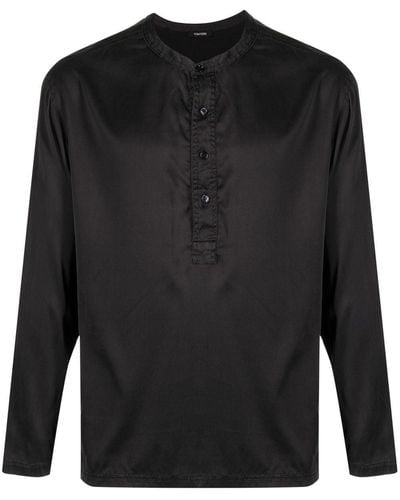 Tom Ford Seidenhemd mit kurzer Knopfleiste - Schwarz