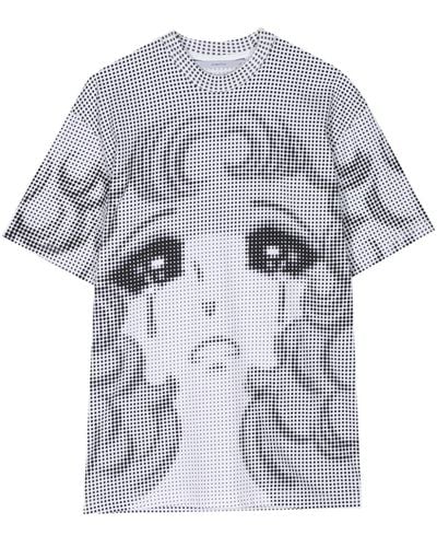 Pushbutton Graphic-print Cotton T-shirt - グレー
