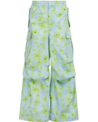 Marni Floral-print Wide-leg Cargo Pants - Green