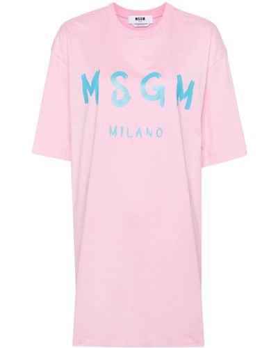 MSGM Logo-print Cotton T-shirt Dress - Pink