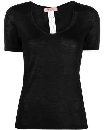Twin Set Semi-sheer Silk T-shirt - Black