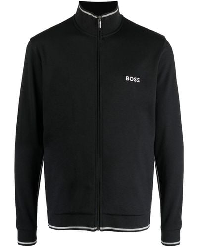 BOSS Logo-embroidered Zip-up Jacket - Black