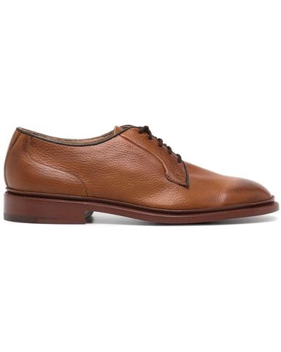 Tricker's Lace-up Pebbled Leather Loafers - Brown