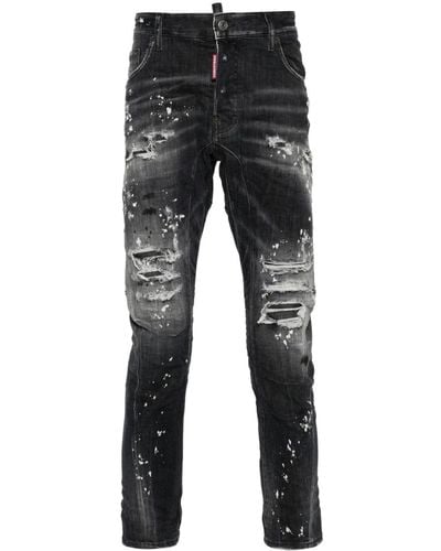 DSquared² Logo-plaque Distressed Jeans - Gray