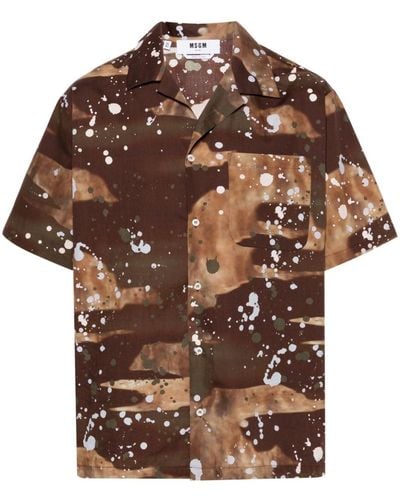 MSGM Paint-splatter Cotton Shirt - Brown