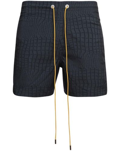 Rhude Animal-print Drawstring-waist Swim Shorts - Blue