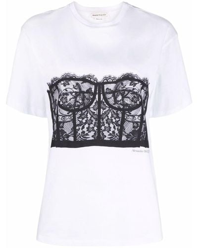 Alexander McQueen T-shirt à corset en dentelle - Blanc