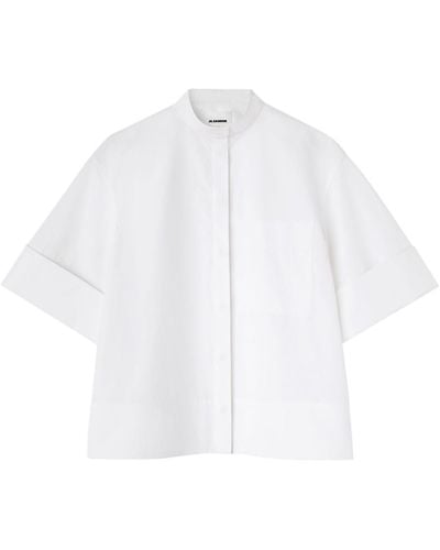 Jil Sander Popeline-Hemd mit Stehkragen - Weiß