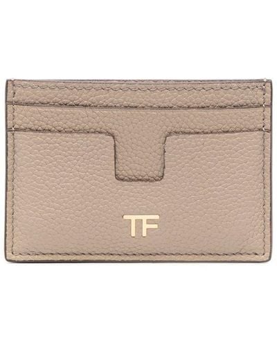 Tom Ford Tf-plaque Leather Cardholder - Natural
