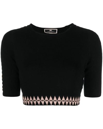 Elisabetta Franchi Intarsia-knit Short-sleeve Top - Black