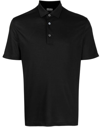 ZEGNA Plain Short-sleeved Polo Shirt - Black