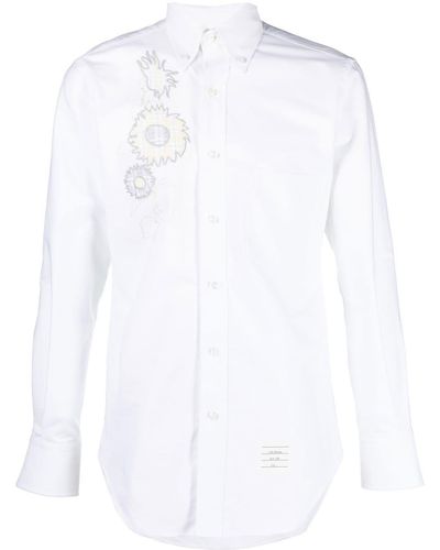 Thom Browne Floral-print Long-sleeved Shirt - White