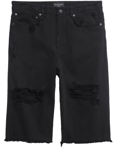Balenciaga Distressed Denim Shorts - Black