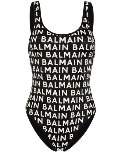 Balmain Badeanzug mit Logo-Print - Schwarz