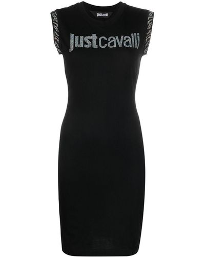 Just Cavalli Rhinestone Logo Sleeveless Dress - Black
