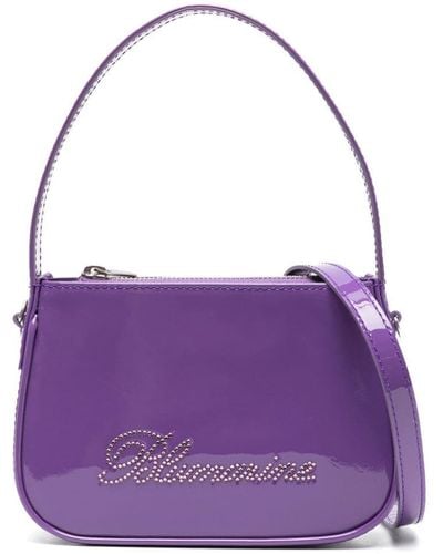Blumarine Rhinestoned Leather Tote Bag - Purple