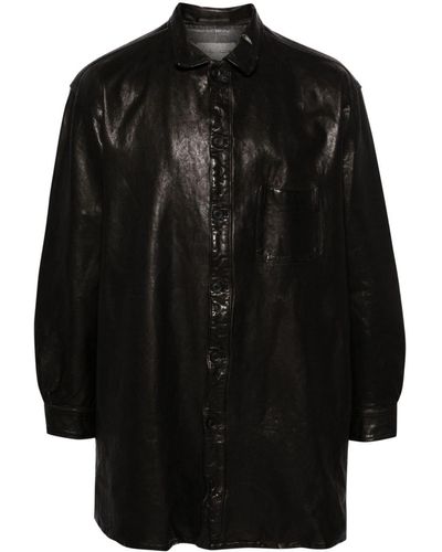 Yohji Yamamoto Single-breasted Leather Coat - Black
