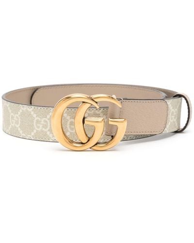 Gucci White gg Marmont Leather And Canvas Belt - Women's - Calf Leather - Natural