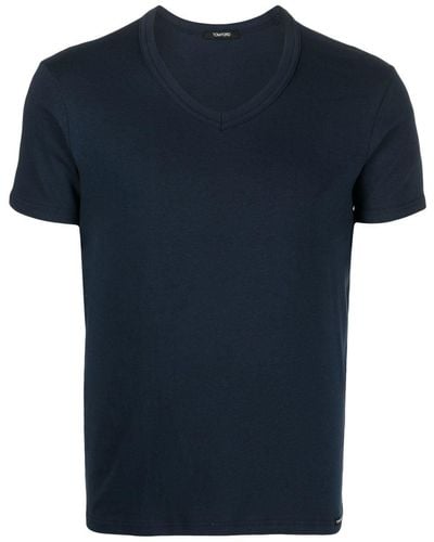 Tom Ford Camiseta con cuello en V y manga corta - Azul