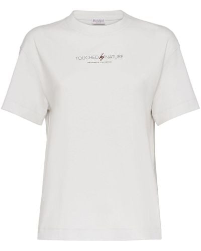 Brunello Cucinelli T-shirt en coton à logo imprimé - Blanc