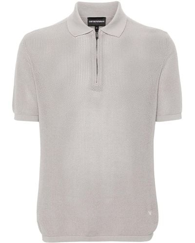 Emporio Armani Zip-up Open-knit Polo Shirt - White