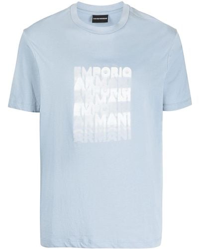 Emporio Armani T-shirt en coton à imprimé graphique - Bleu