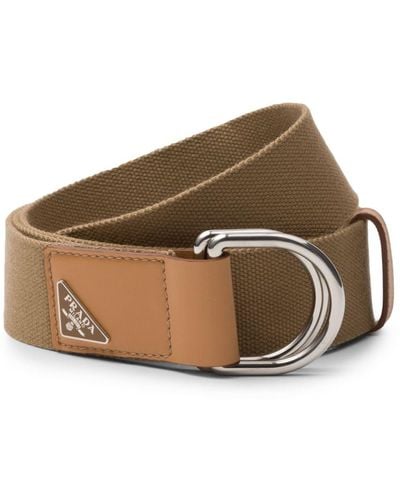 Prada Logo-plaque Leather-trim Belt - Brown