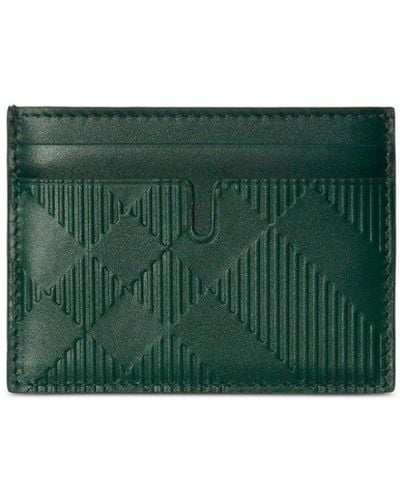 Burberry Embossed Check-pattern Leather Cardholder - Green