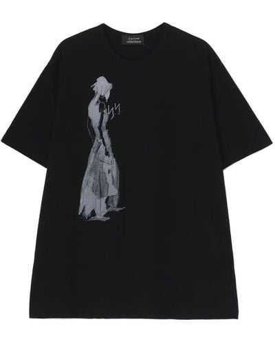 Yohji Yamamoto Katoenen T-shirt Met Grafische Print - Zwart