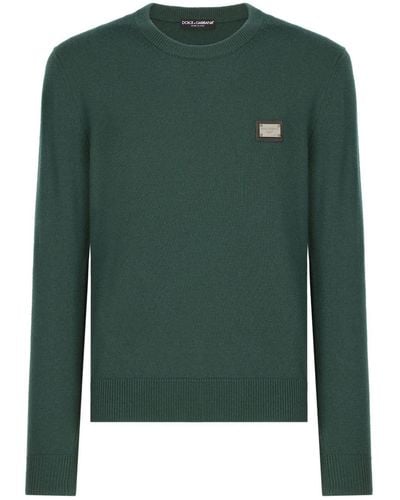 Dolce & Gabbana Pull en laine à plaque logo - Vert