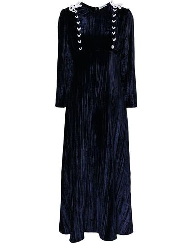 BATSHEVA Reem Crushed-velvet Maxi Dress - Blue