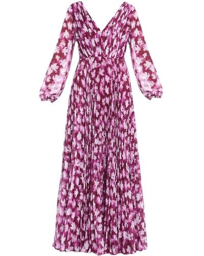 Monique Lhuillier Floral-print Pleated Maxi Dress - Purple