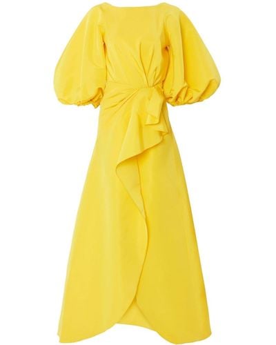 Carolina Herrera Puff-sleeve Sarong Silk Gown - Yellow