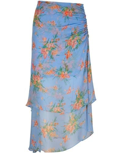 Veronica Beard Sira Floral-print Midi Skirt - Blue
