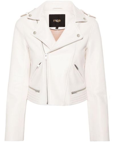 Maje Matelassé-detailing Leather Biker Jacket - White