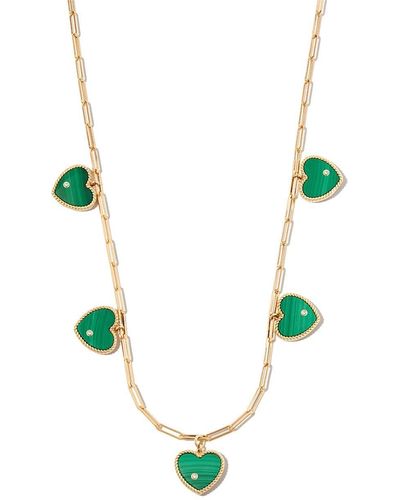 Yvonne Léon Collana in oro giallo 9kt e 18kt con pendenti a cuore in malachite - Multicolore