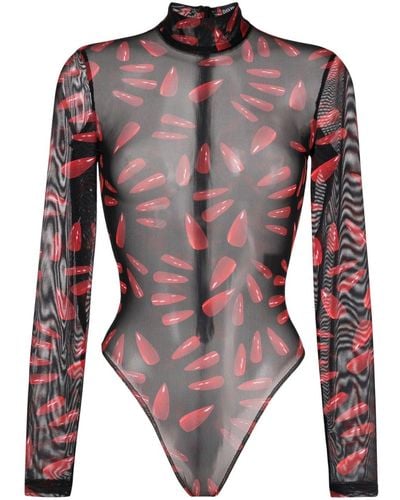 David Koma Graphic-print Sheer Bodysuit - Black