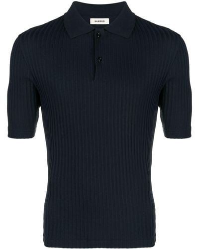 Sandro Ribbed Organic-cotton Polo Shirt - Blue