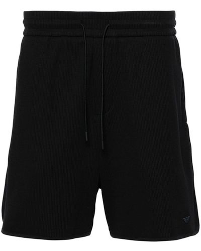 Emporio Armani Logo-appliqué Ribbed Shorts - Black