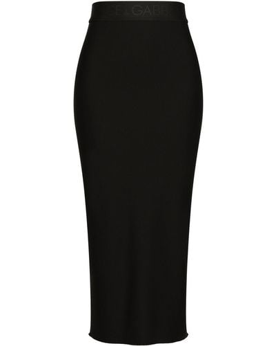Dolce & Gabbana Wool-blend Jersey Midi Skirt - Black