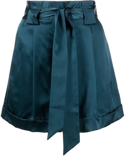 Michelle Mason Pleated-detail Belted Shorts - Blue