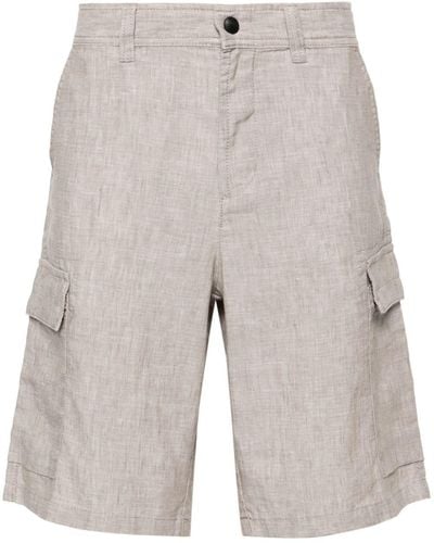 BOSS Straight-leg Linen Cargo Shorts - Grijs