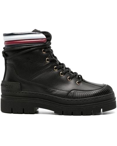 Tommy Hilfiger Corporate Leather Ankle Boots - Black