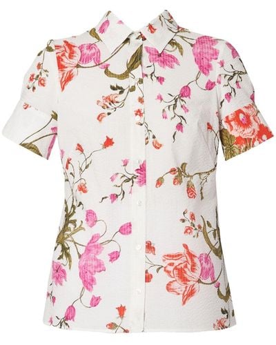 Erdem Floral-print Seersucker Shirt - Pink