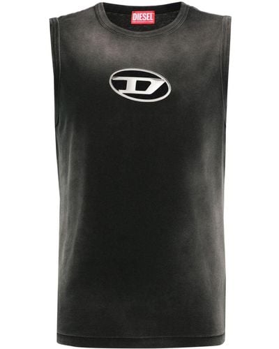 DIESEL T-shirt en coton à plaque logo Oval D - Noir