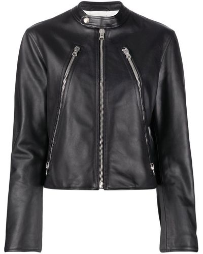 MM6 by Maison Martin Margiela Zipped Leather Biker Jacket - Black