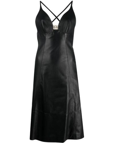 Loewe Robe mi-longue en cuir à plaque logo - Noir