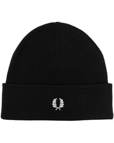Fred Perry Logo-embroidered Knitted Beanie - Black